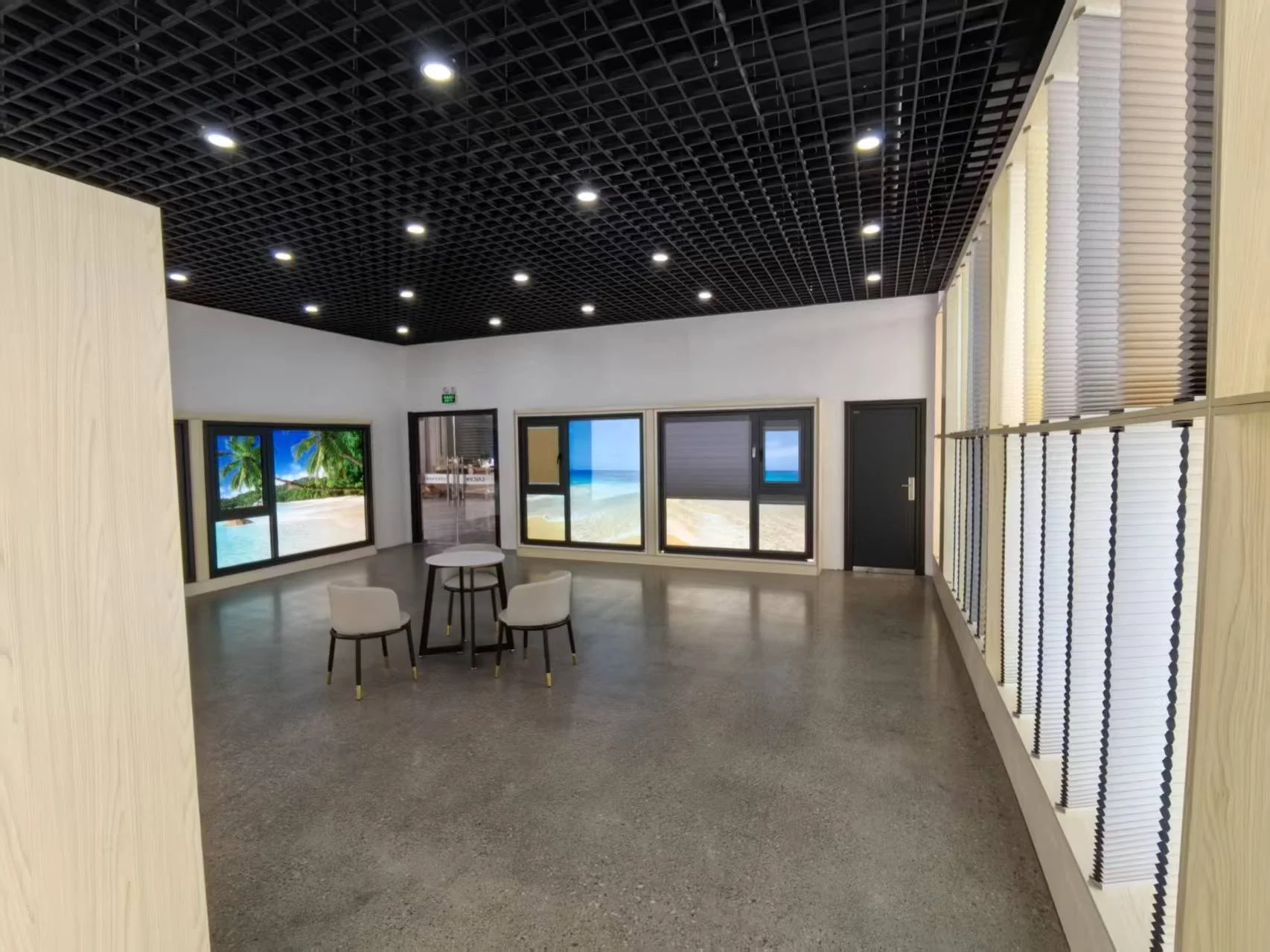 Backlit window displays showing shades at full scale